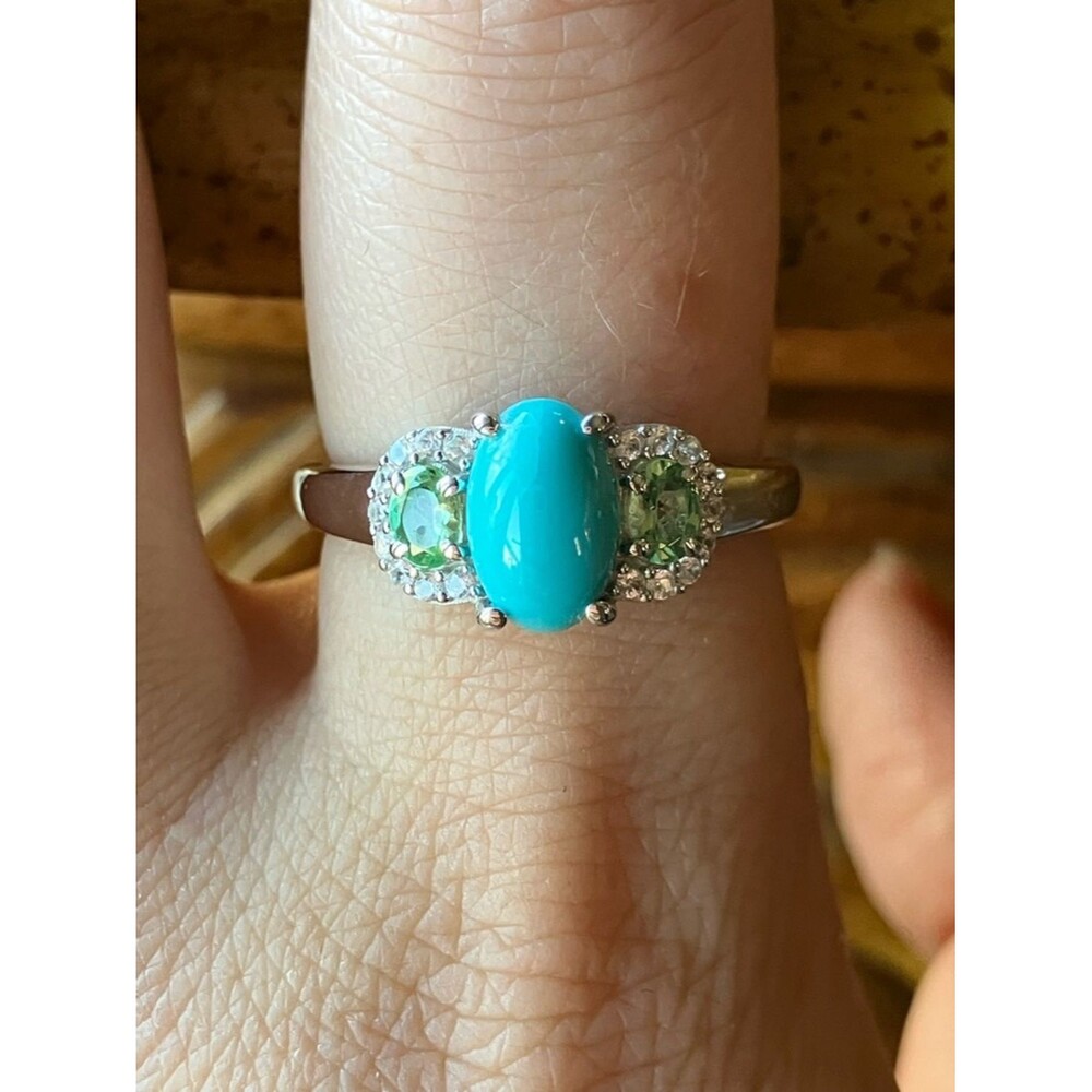 Sleeping Beauty Turquoise Tsavorite Garnet Sterling Silver Ring Size 8.75